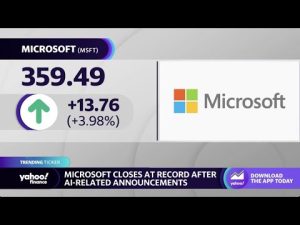 Microsoft stock closes at record high following AI announcements