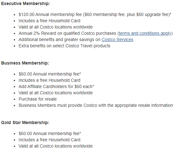 Costco membership options